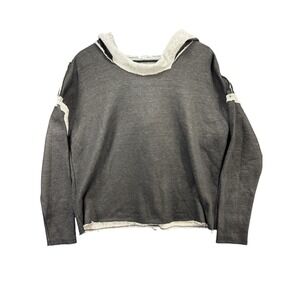 Kylie Paige Hoodie Sweatshirt Small Black Gray Raw Edge Cowl Neck Cozy Boho